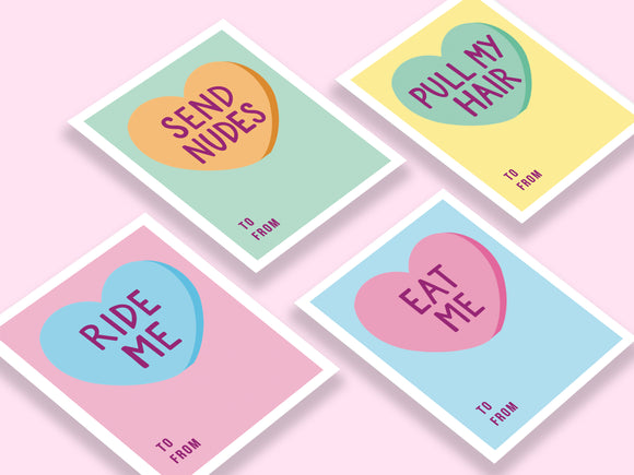 12 Valentine Cards - Naughty Conversation Hearts - Letter Sized, Instant Download PDF